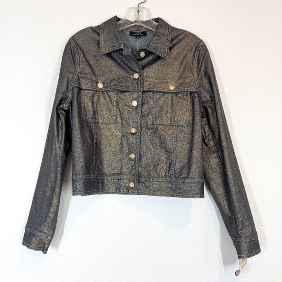 Vintage Denim Jacket Gold Embellished Rhinestone Accents Western Y2K Medium - Picture 13 of 13